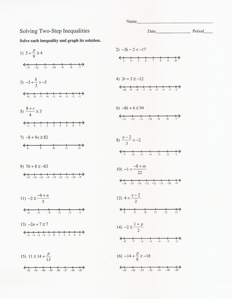 One Step Inequalities Worksheet E and Two Step Equations Inequalities Worksheet Tessshebaylo