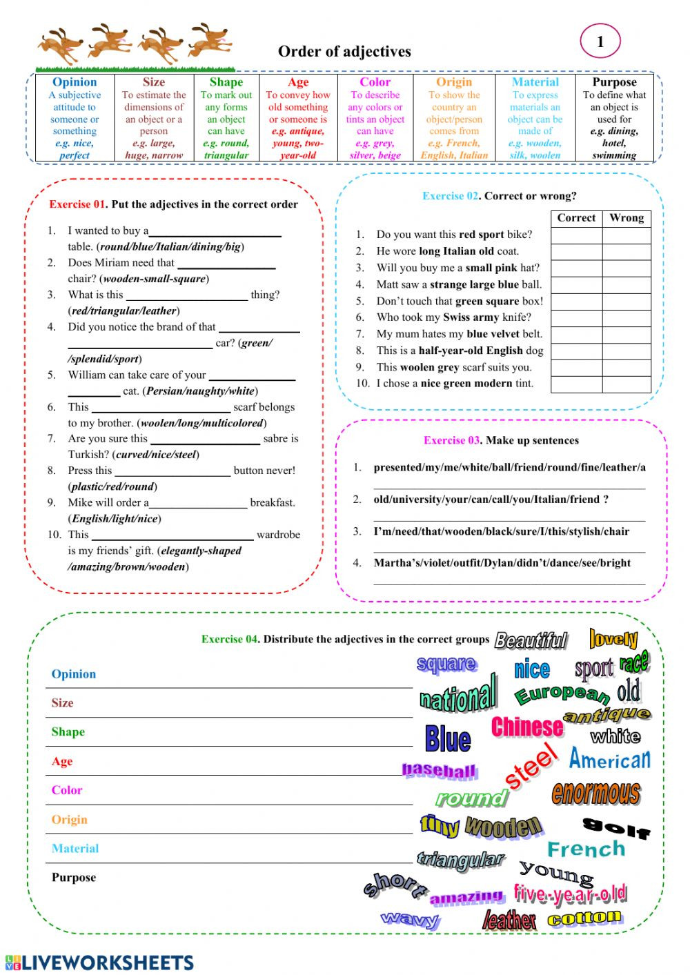 Order Of Adjectives Worksheet Adjective order Interactive Worksheet