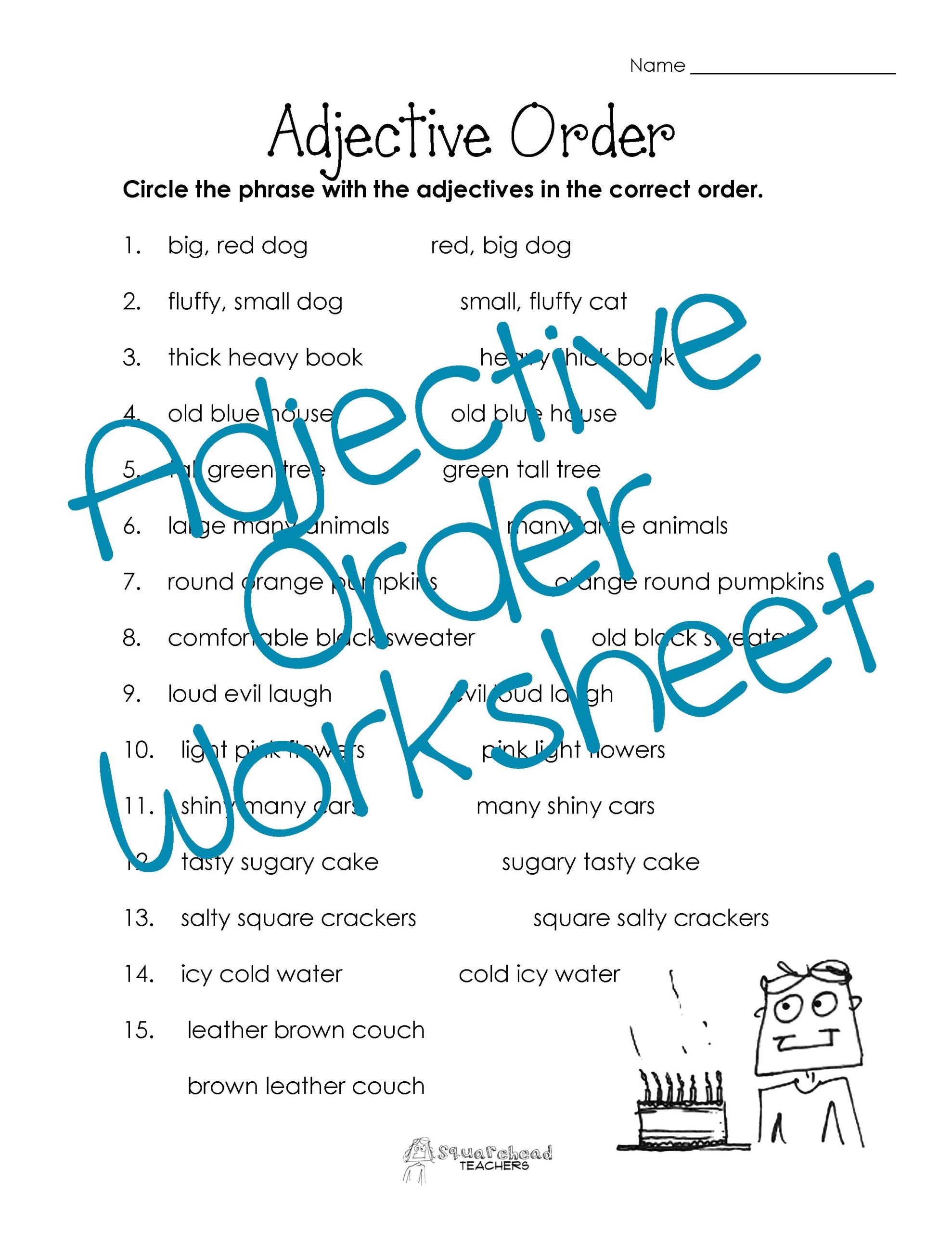 Order Of Adjectives Worksheet Adjective order Worksheet Free