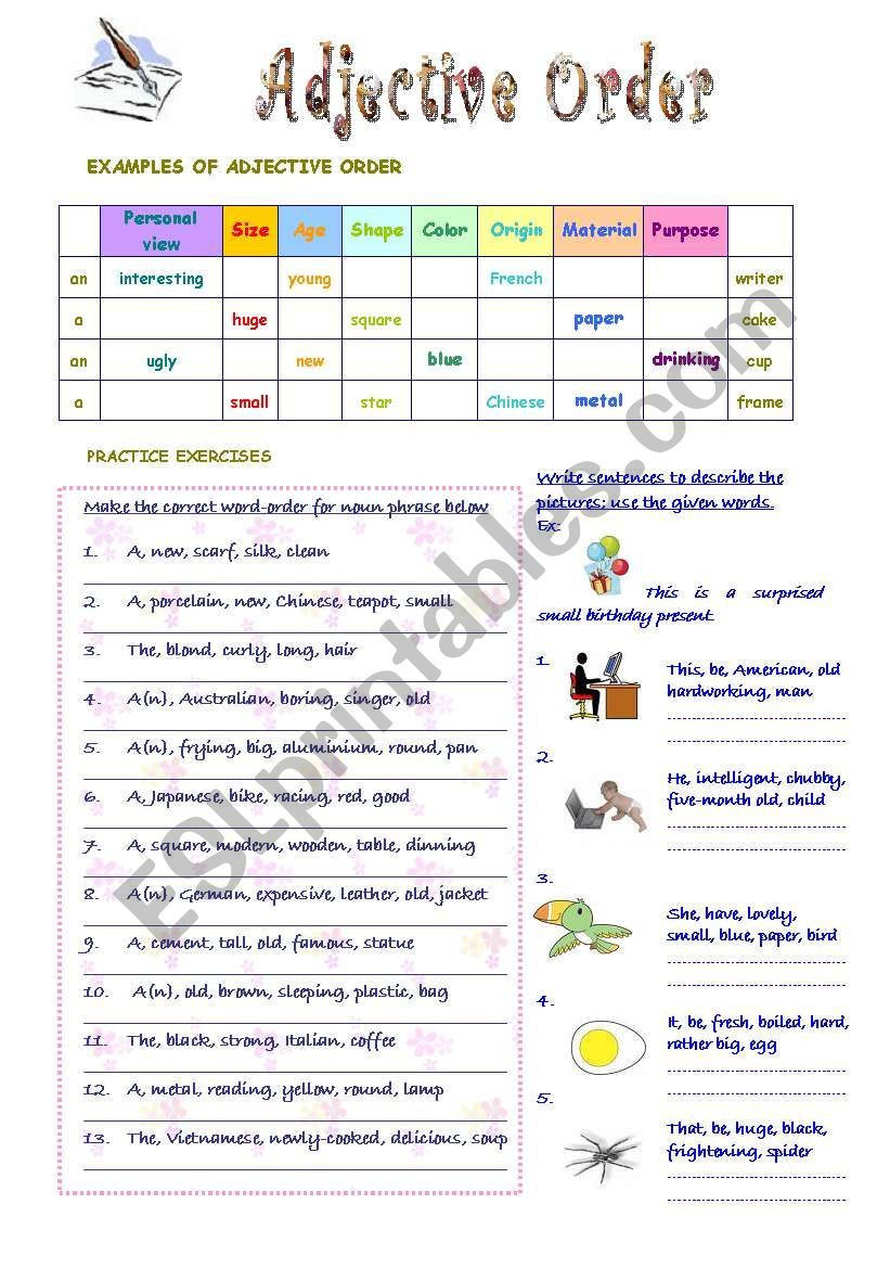 Order Of Adjectives Worksheet Adjective order Worksheet