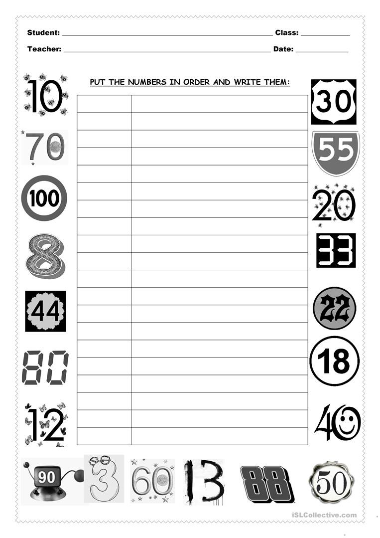 Ordering Real Numbers Worksheet Put the Numbers In order to 100 English Esl Worksheets
