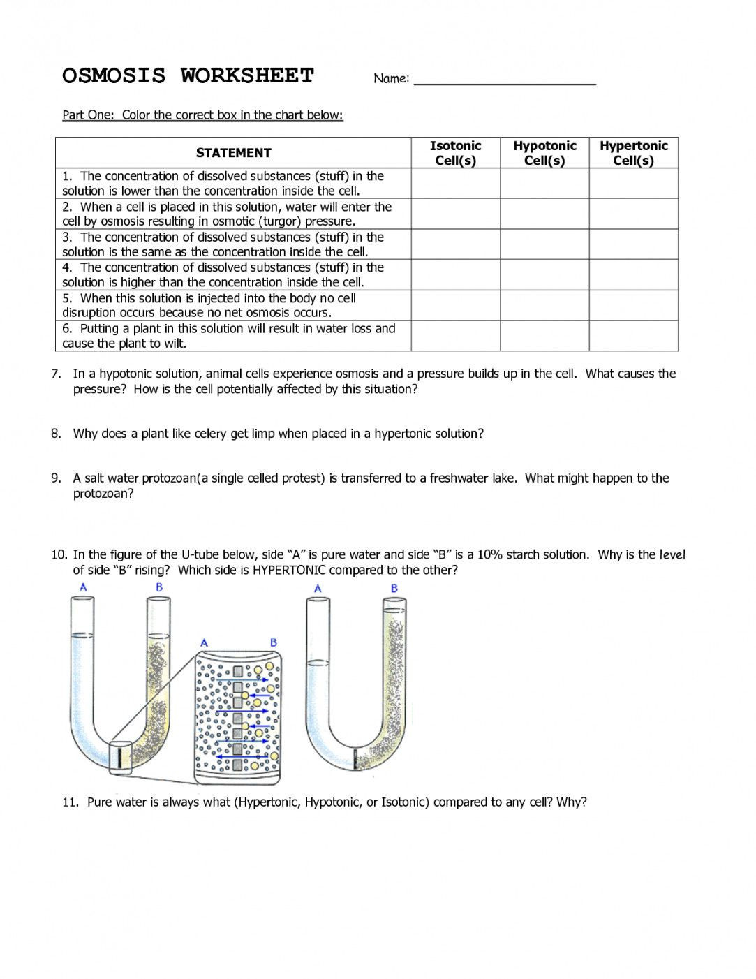 Osmosis and tonicity Worksheet by Osmosis Worksheet