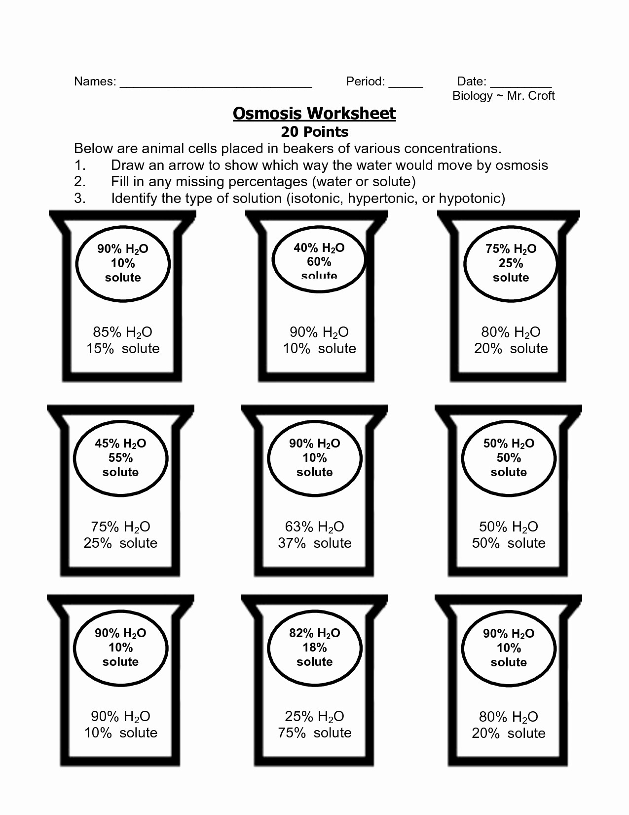 Osmosis and tonicity Worksheet Osmosis Worksheet