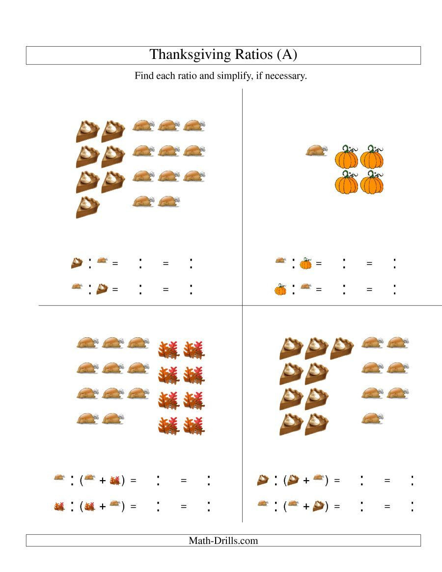 Part Part whole Worksheet the Thanksgiving Picture Ratios Including Part to whole