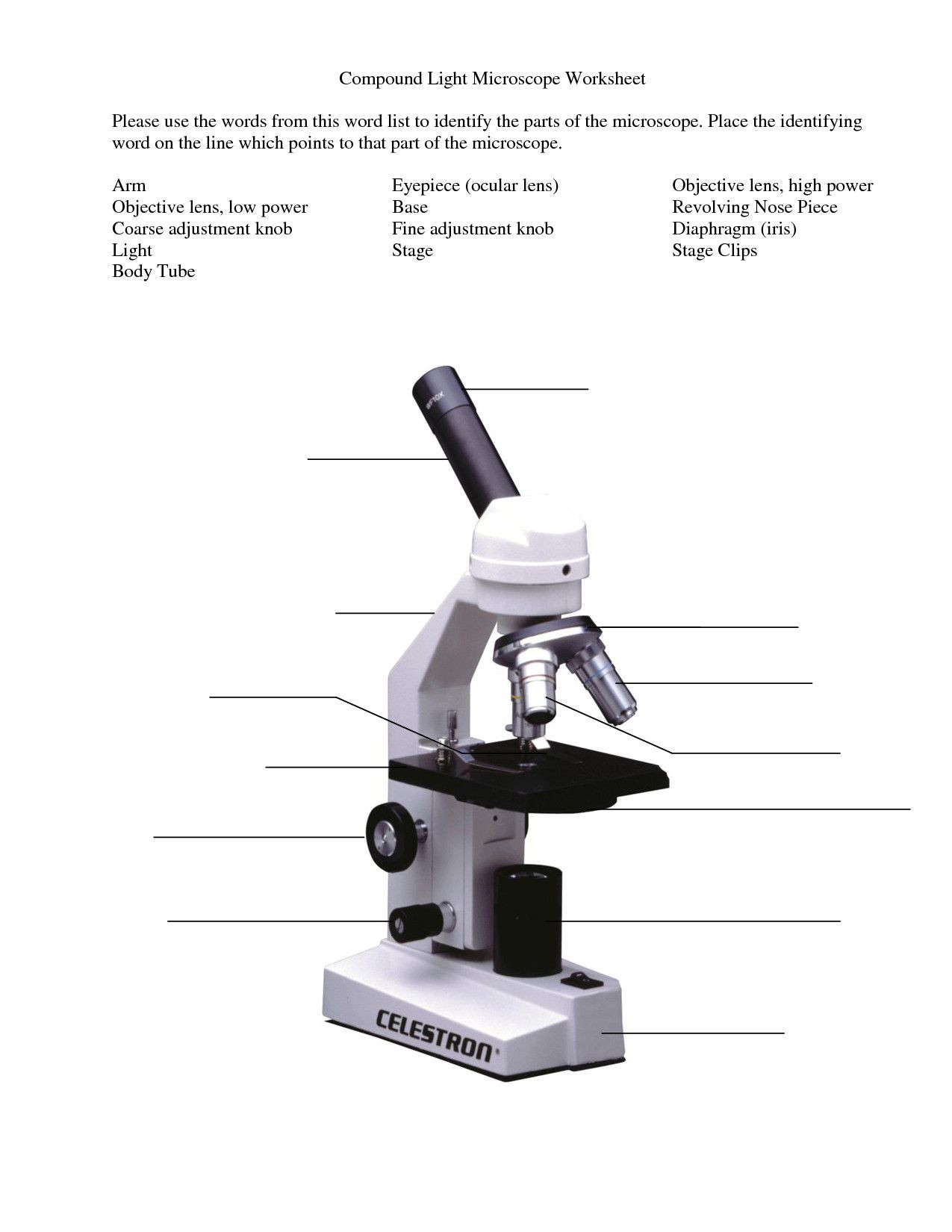 Parts Of A Microscope Worksheet Microscope Parts and Use Worksheet Promotiontablecovers