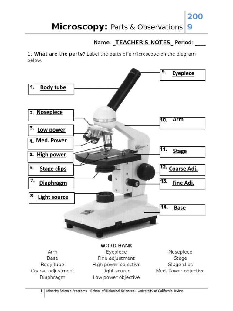 Parts Of A Microscope Worksheet Microscope Teachernotesc atomic