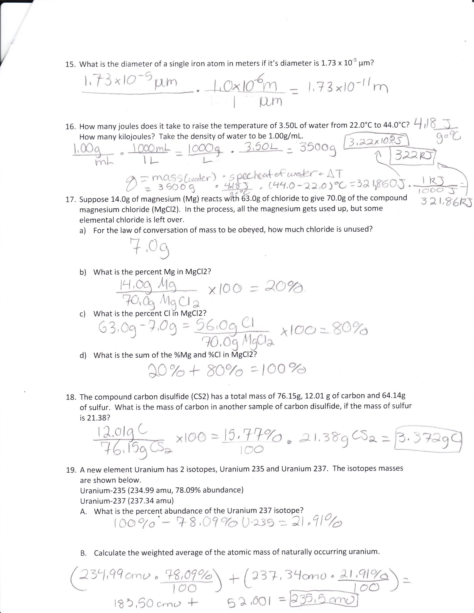 Percent Error Worksheet Answer Key Calculating Percent by Mass Volume Chem Worksheet 15 2