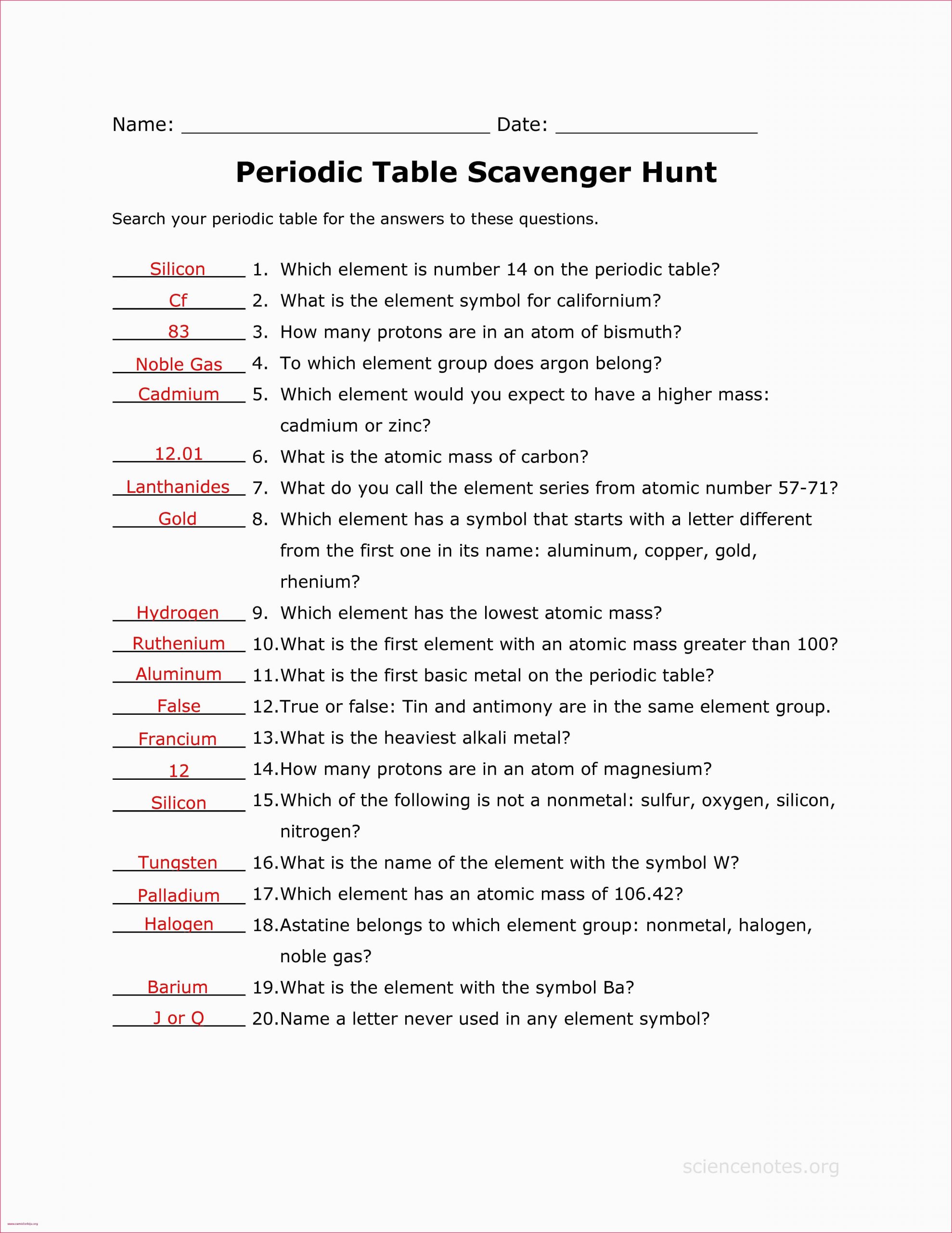 Periodic Table Scavenger Hunt Worksheet You Can Download Best Periodic Table with Mass at Here