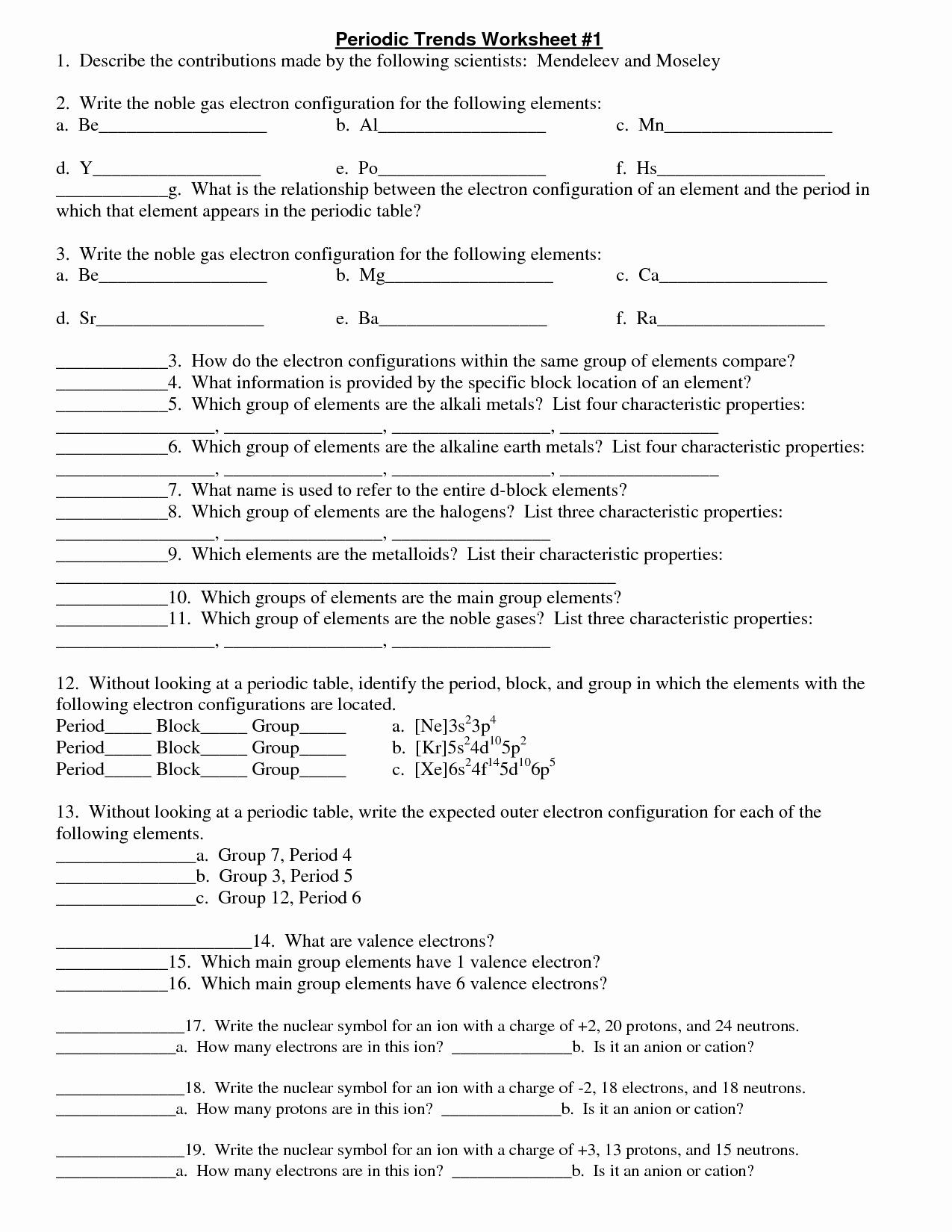 Periodic Trends Worksheet Answers 50 Periodic Trends Worksheet Answer Key In 2020