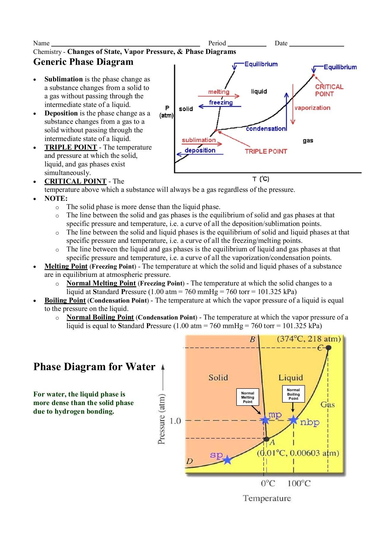 Phase Diagram Worksheet Answers Generic Phase Diagram Munity Unit School District 95