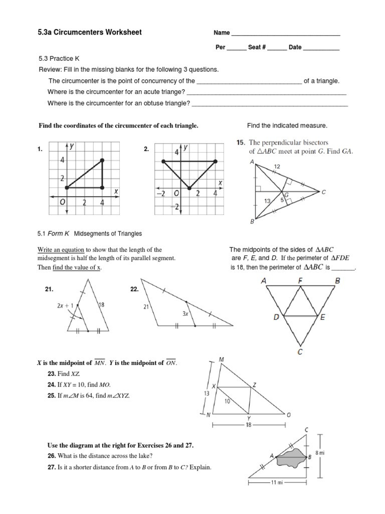 Points Of Concurrency Worksheet Answers Geometry Worksheet Triangle
