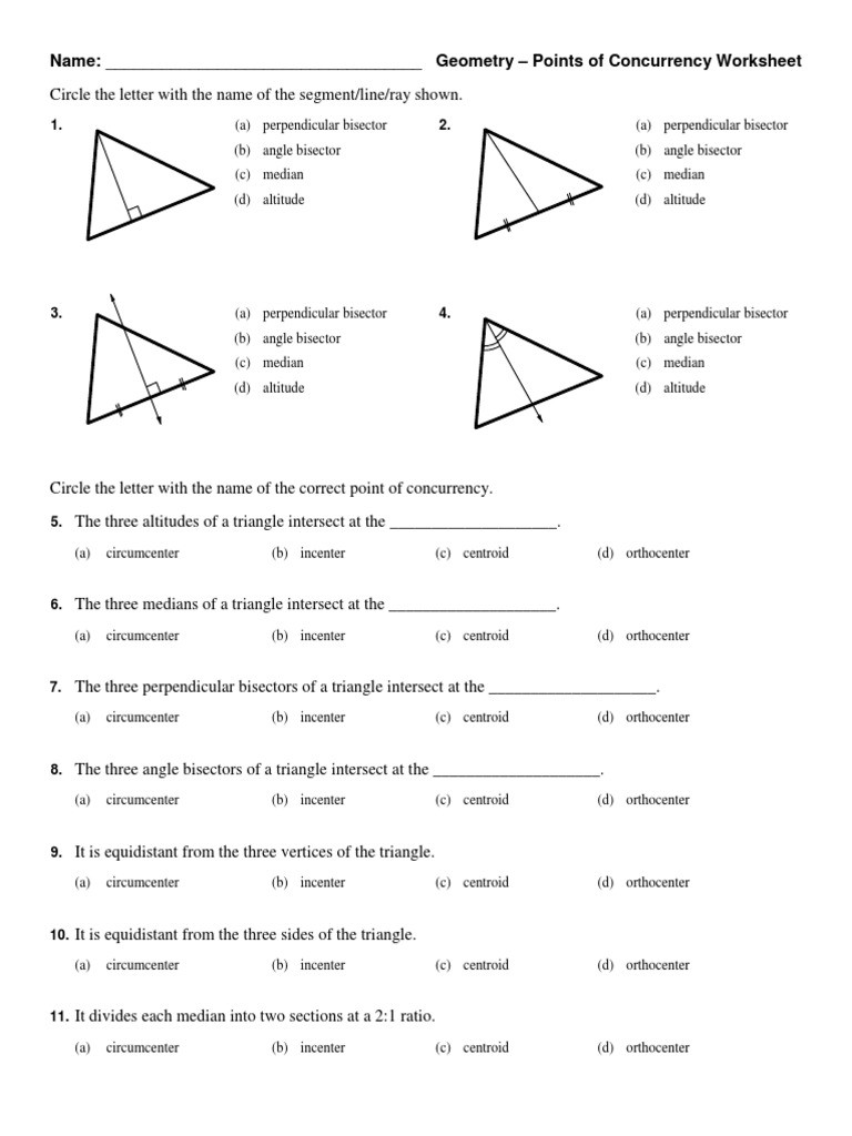 Points Of Concurrency Worksheet Answers