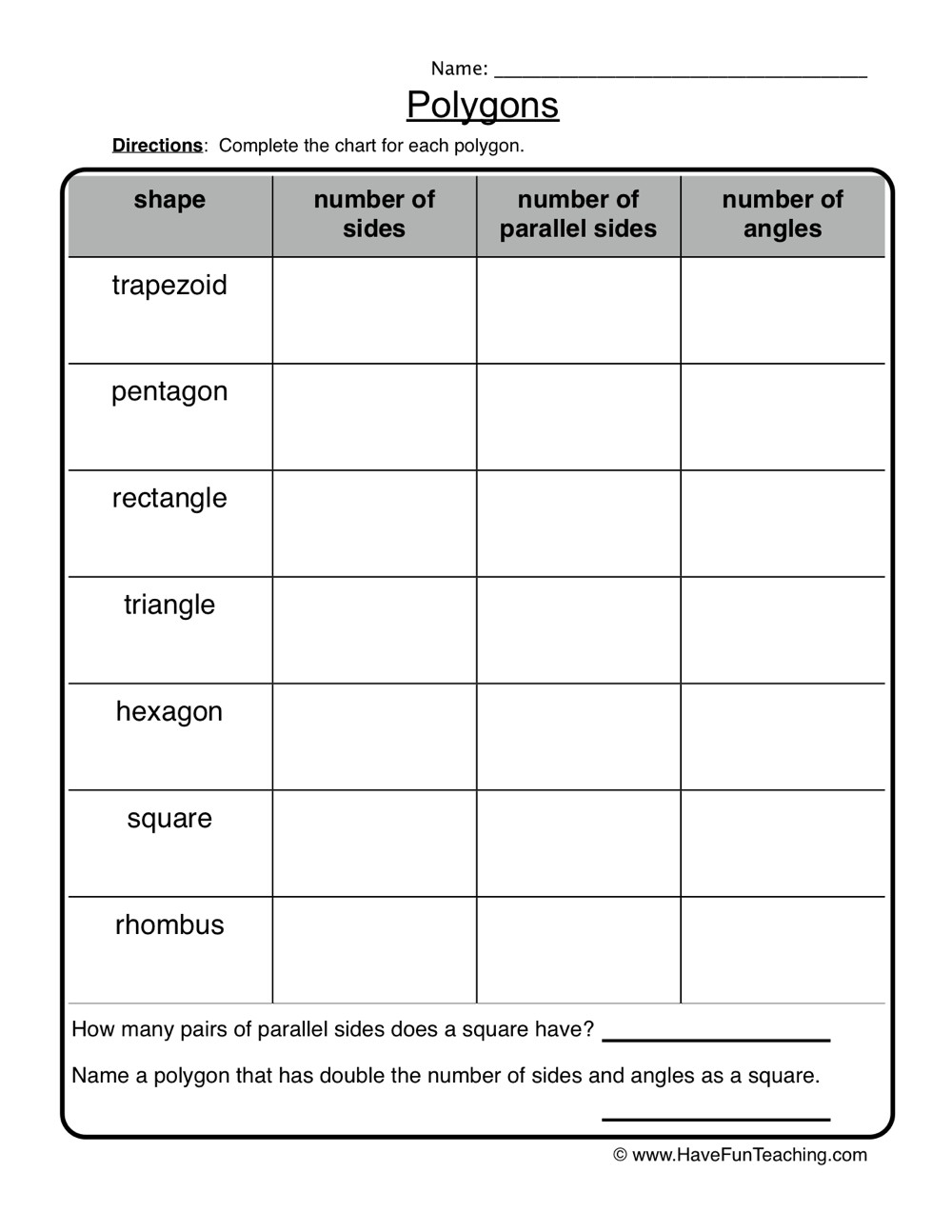Polygon and Angles Worksheet Polygons attributes Worksheet