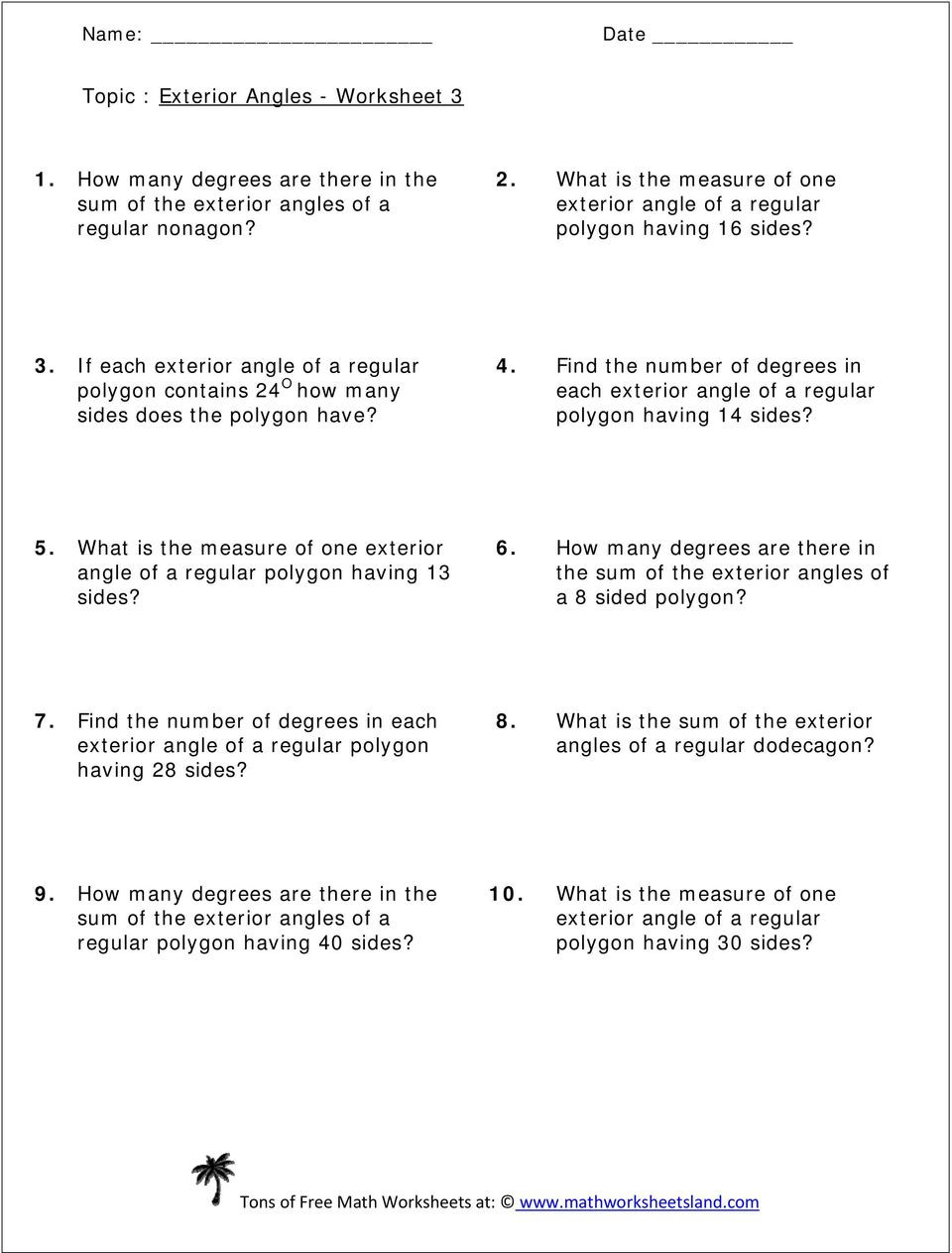 Polygon and Angles Worksheet topic Exterior Angles Worksheet How Many Degrees are