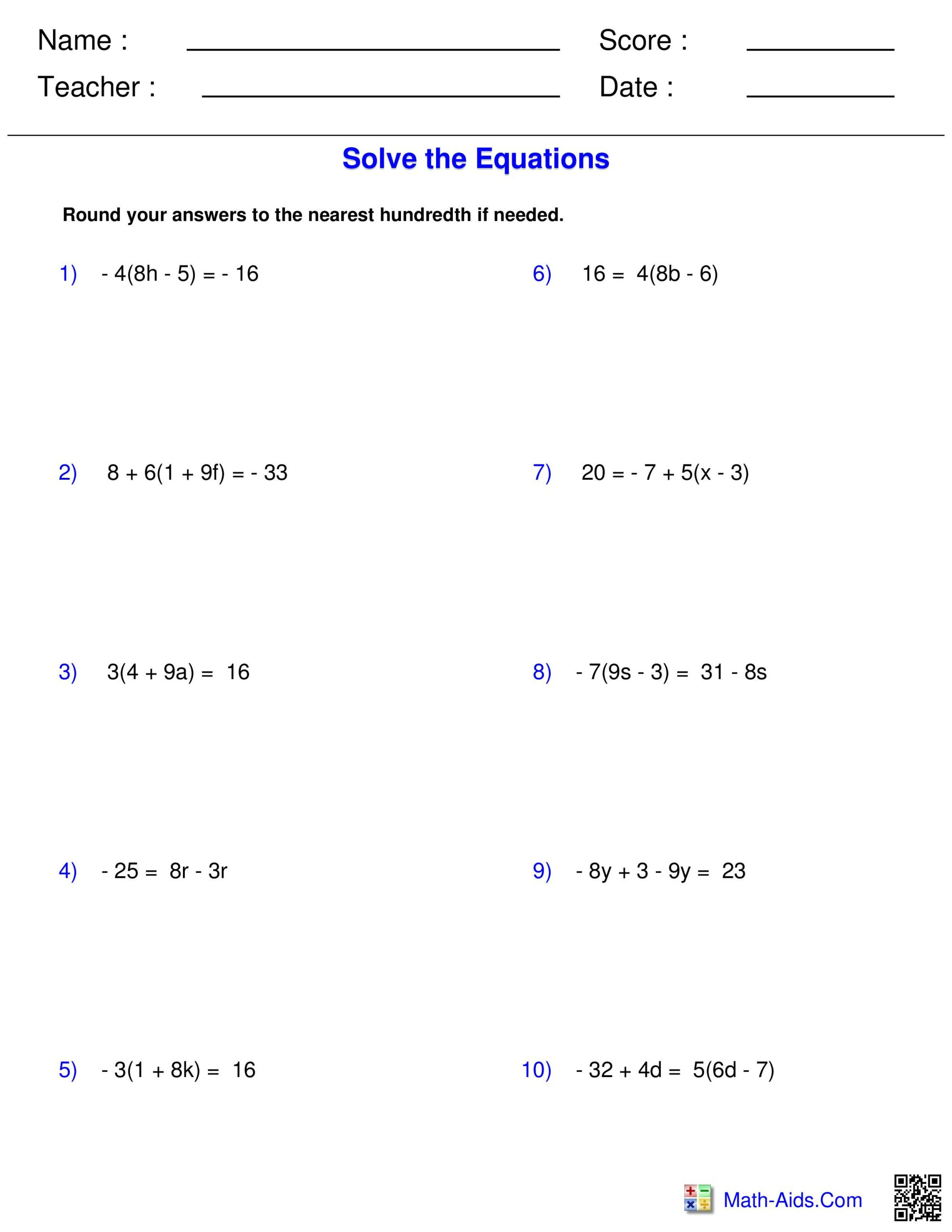 Pre Algebra Review Worksheet Algebraic Expressions Worksheet 7th Grade Math Printable