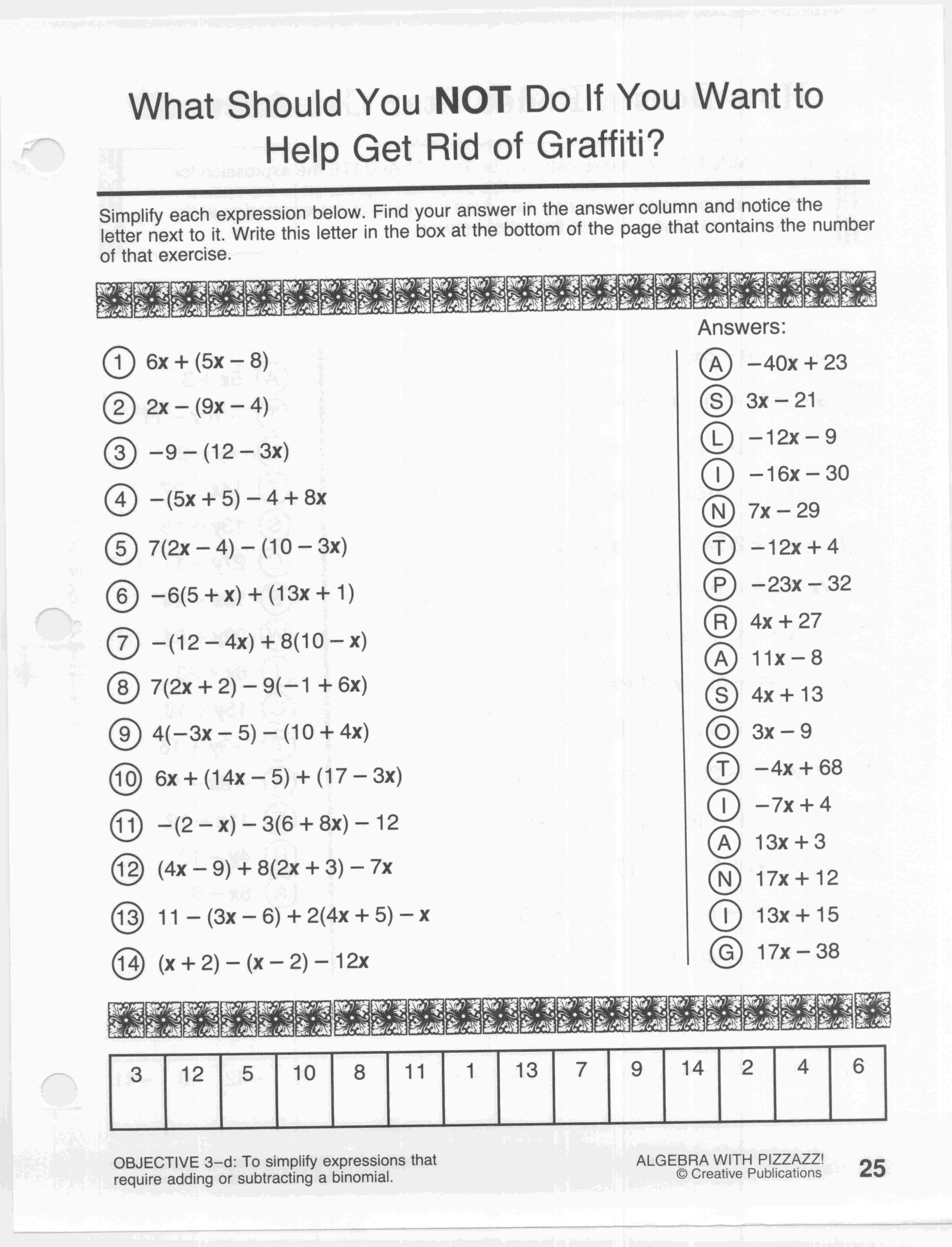 Pre Algebra Review Worksheet Pre Algebra with Pizzazz Worksheets Printable and Math