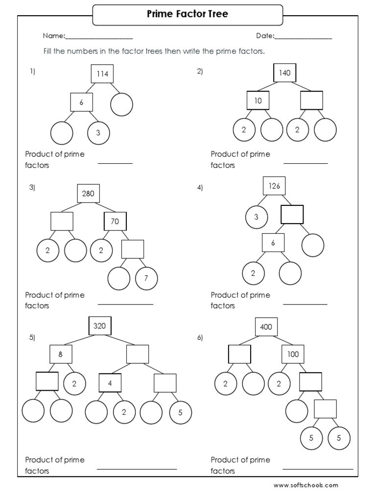 Prime Factorization Tree Worksheet Prime Factor Tree Worksheet 8