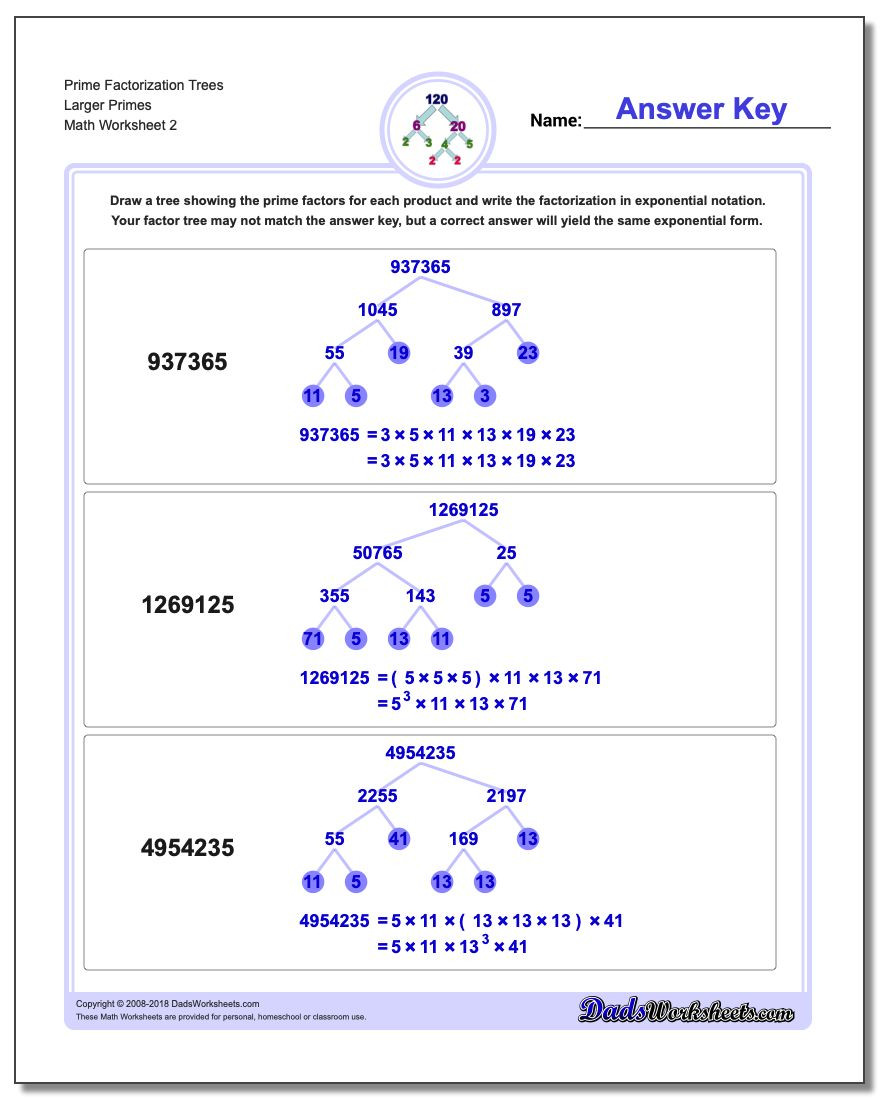 Prime Factorization Tree Worksheet Prime Factorization