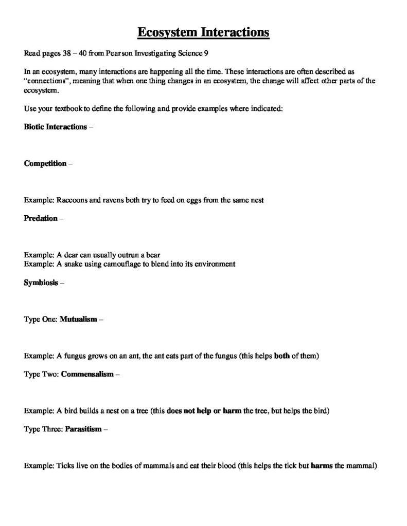 Principles Of Ecology Worksheet Answers Ecosystem Interactions and Population Characteristics