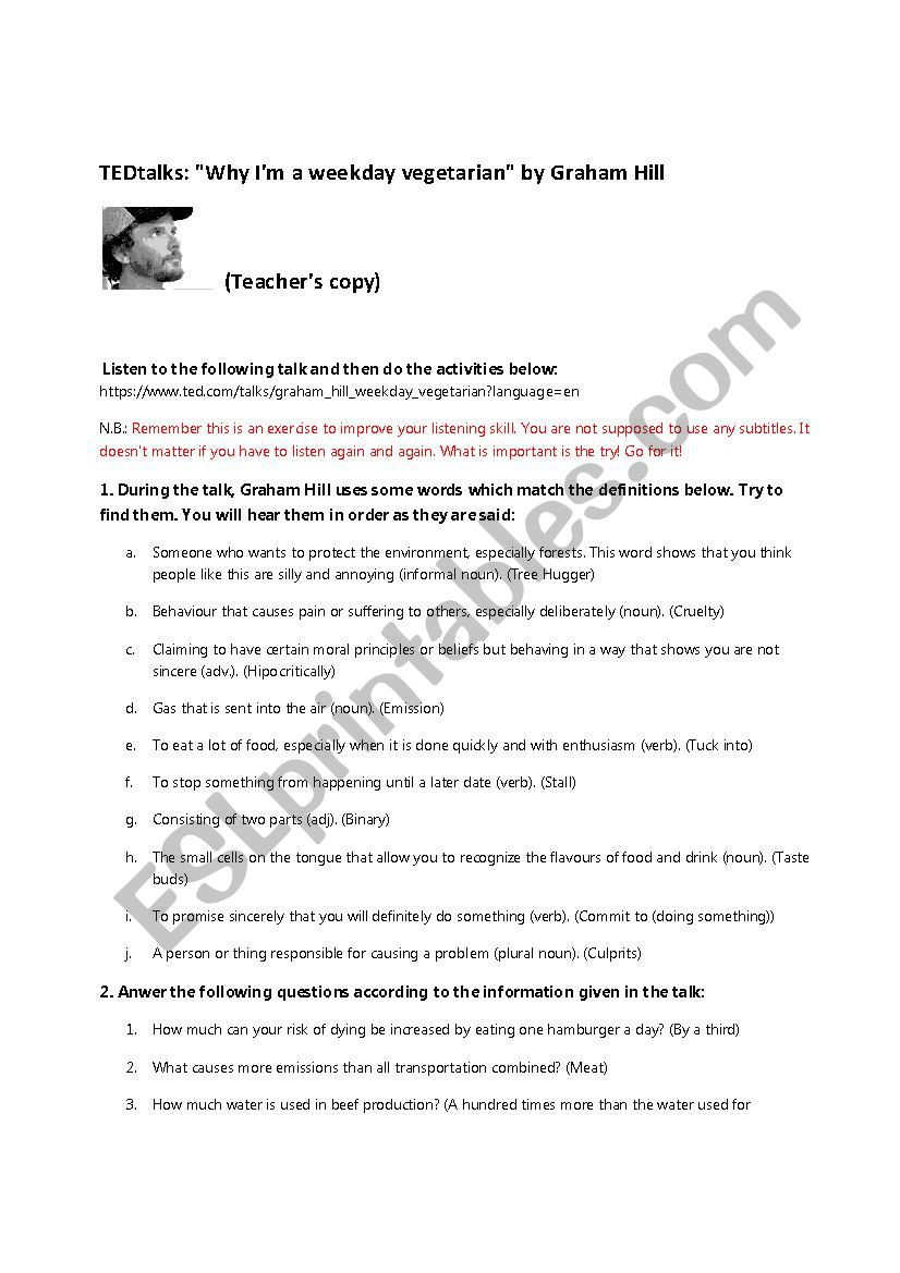 Principles Of Ecology Worksheet Answers why I´m A Weekday Ve Arian Esl Worksheet by Dosjulia