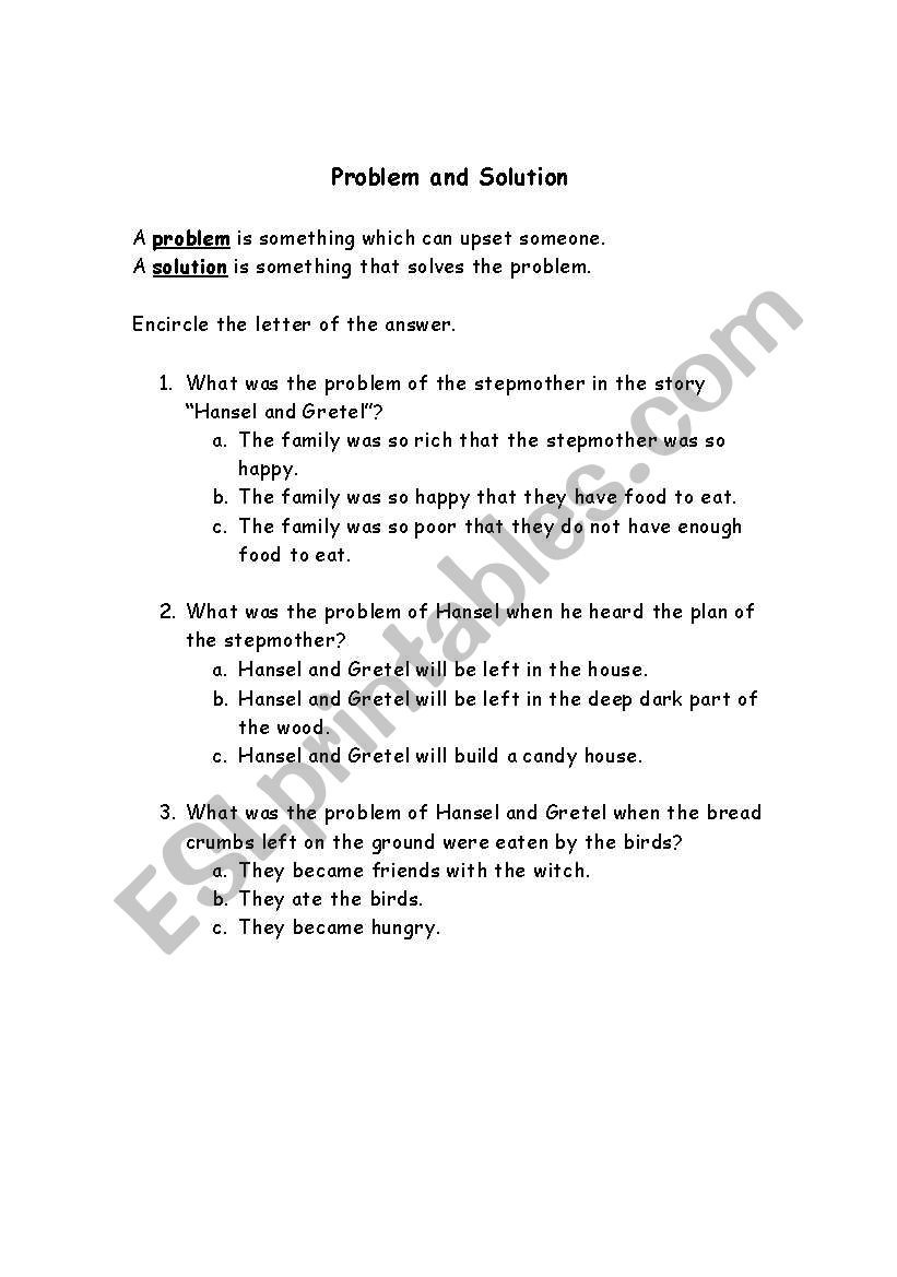 Problem and solution Worksheet English Worksheets Problem and solution