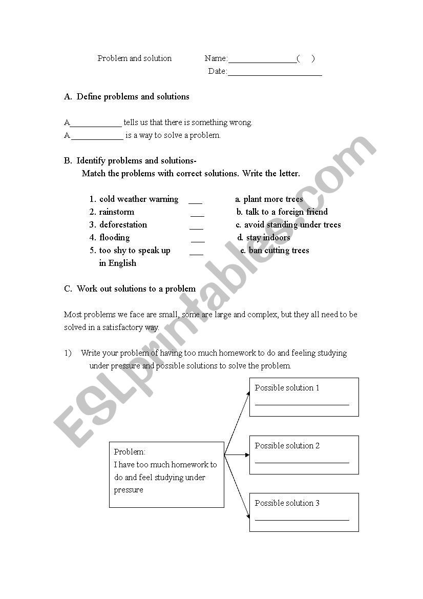 Problem and solution Worksheet Problem and solution Esl Worksheet by Jacobkung
