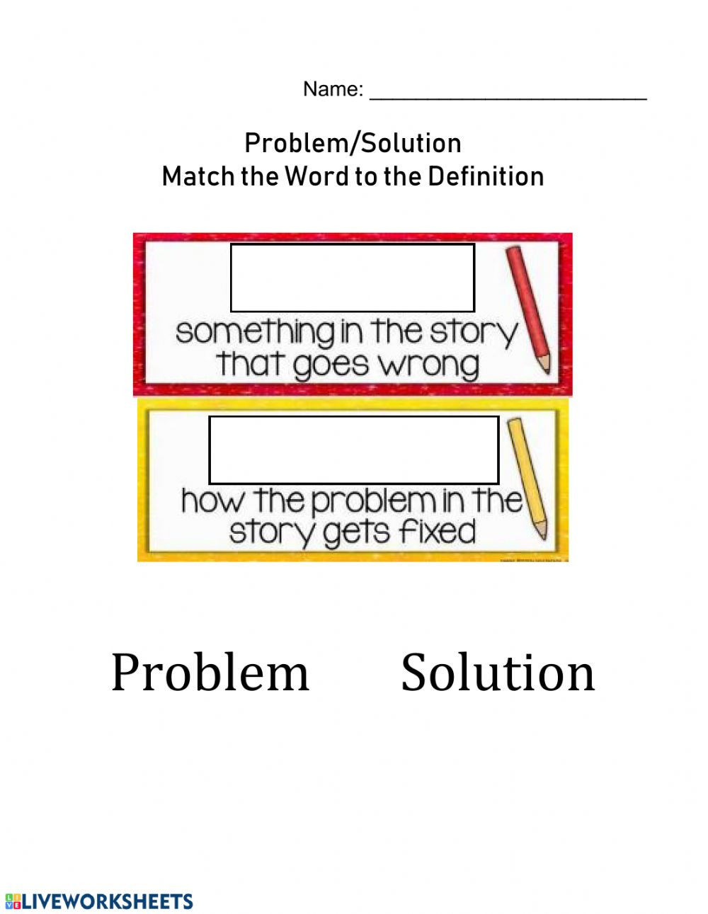 Problem and solution Worksheet Problem solution Definition Match Interactive Worksheet