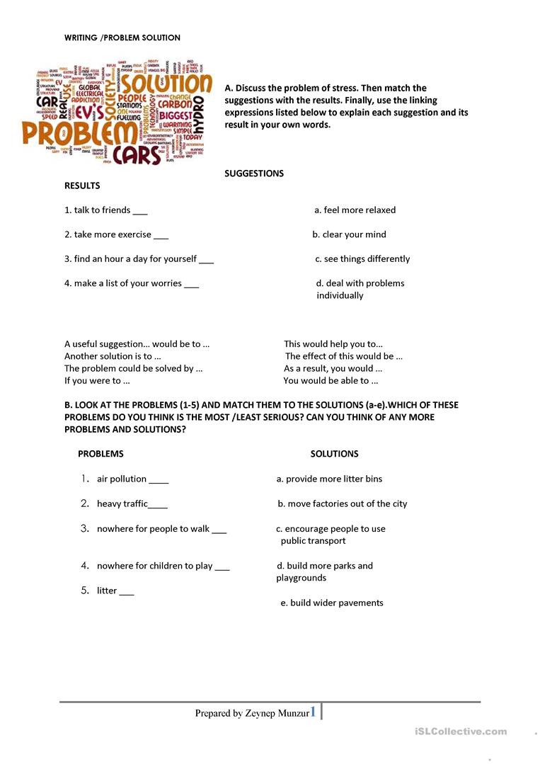 Problem and solution Worksheet Problem solution Essay English Esl Worksheets for Distance