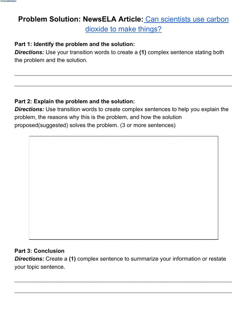 Problem and solution Worksheet Problem solution Using Article Interactive Worksheet