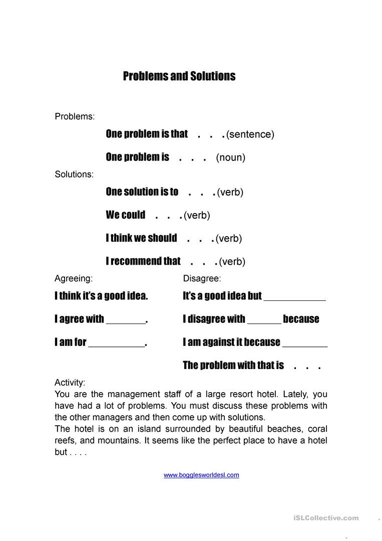 Problem and solution Worksheet Problems and solutions English Esl Worksheets for Distance