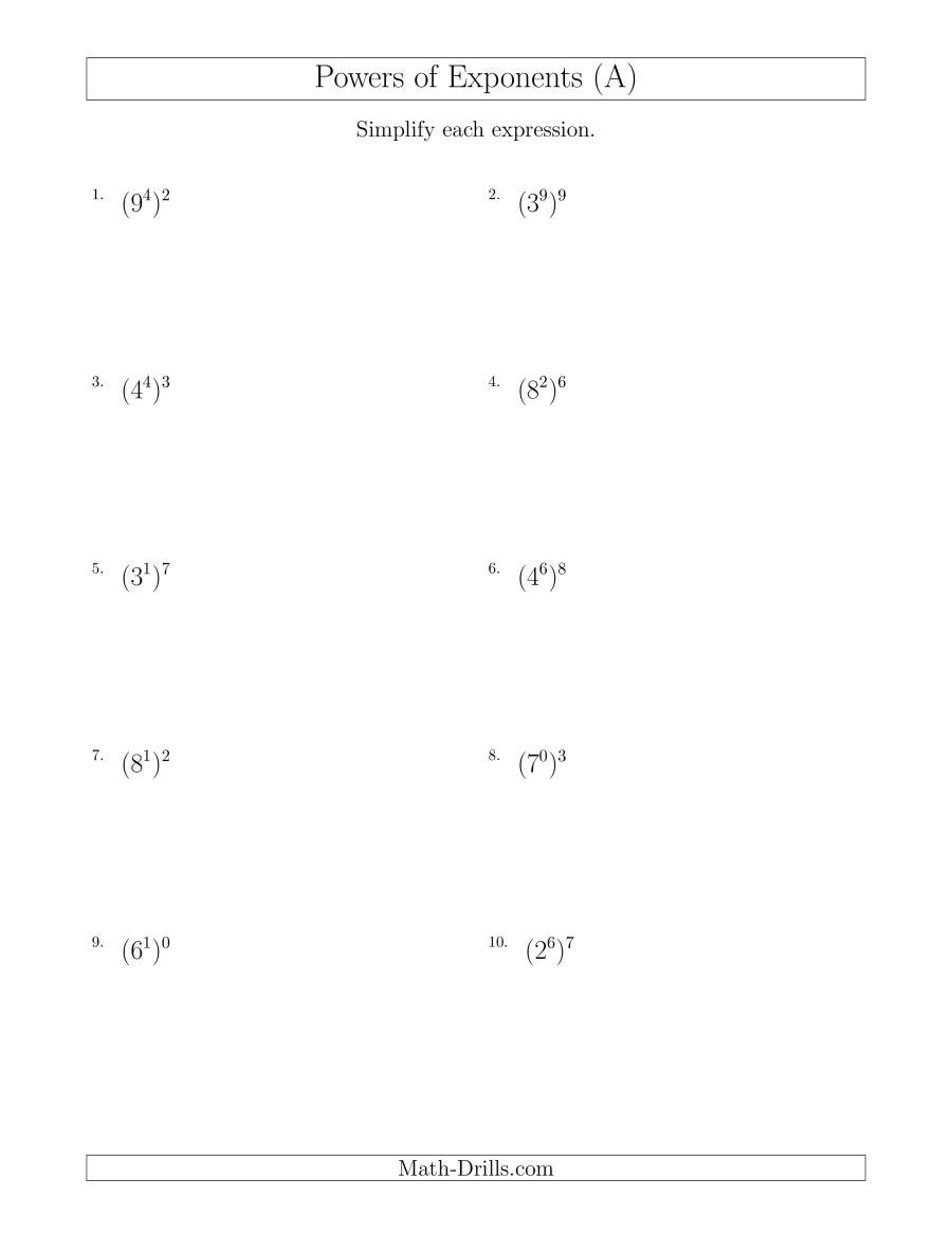 Product and Quotient Rule Worksheet Powers Of Exponents All Positive A