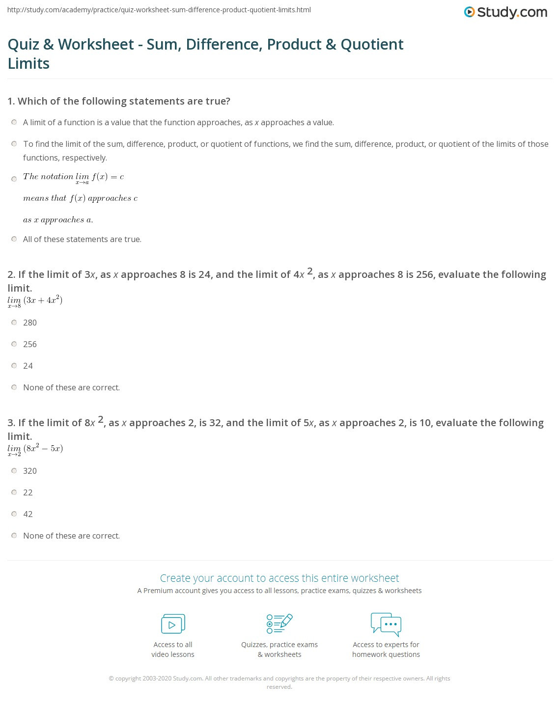 Product and Quotient Rule Worksheet Quiz &amp; Worksheet Sum Difference Product &amp; Quotient