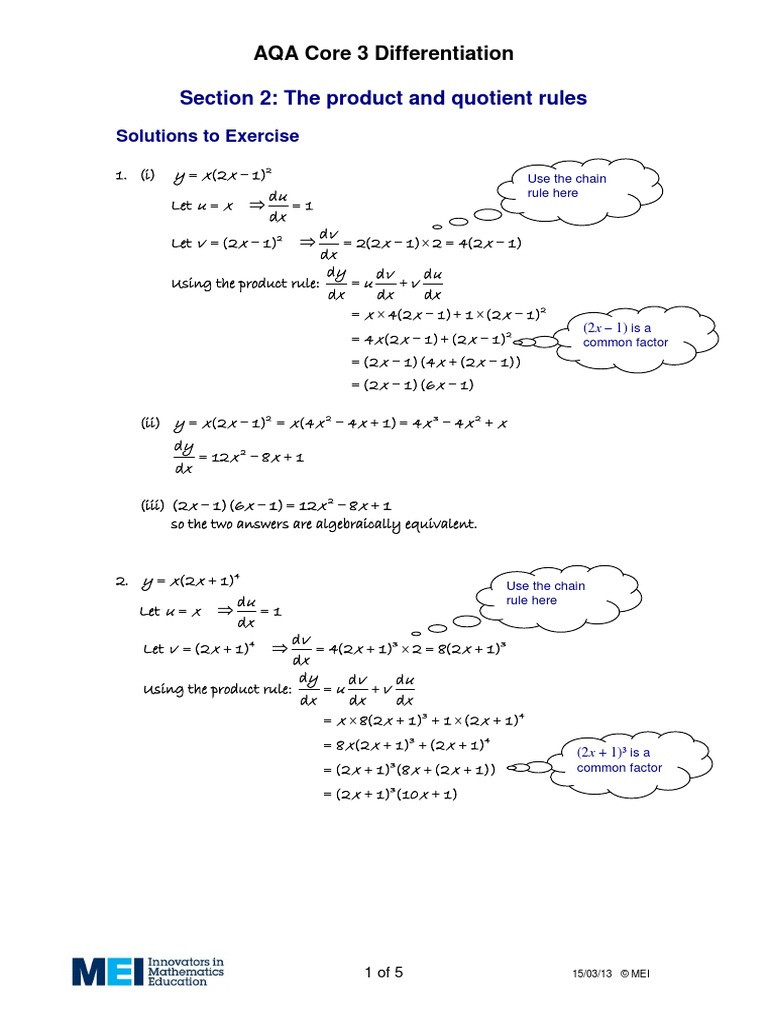 Product and Quotient Rule Worksheet the Product &amp; Quotient Rules solutions Rates