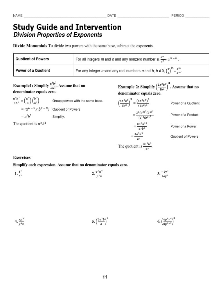 Properties Of Exponents Worksheet Answers 7 2 Division Properties Of Exponents Worksheet