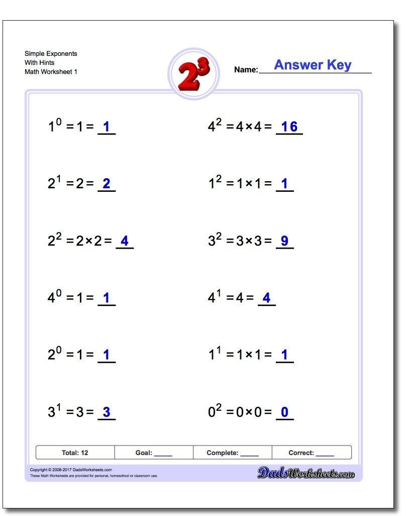 Properties Of Exponents Worksheet Answers Exponents Worksheets the Exponents Worksheets In This