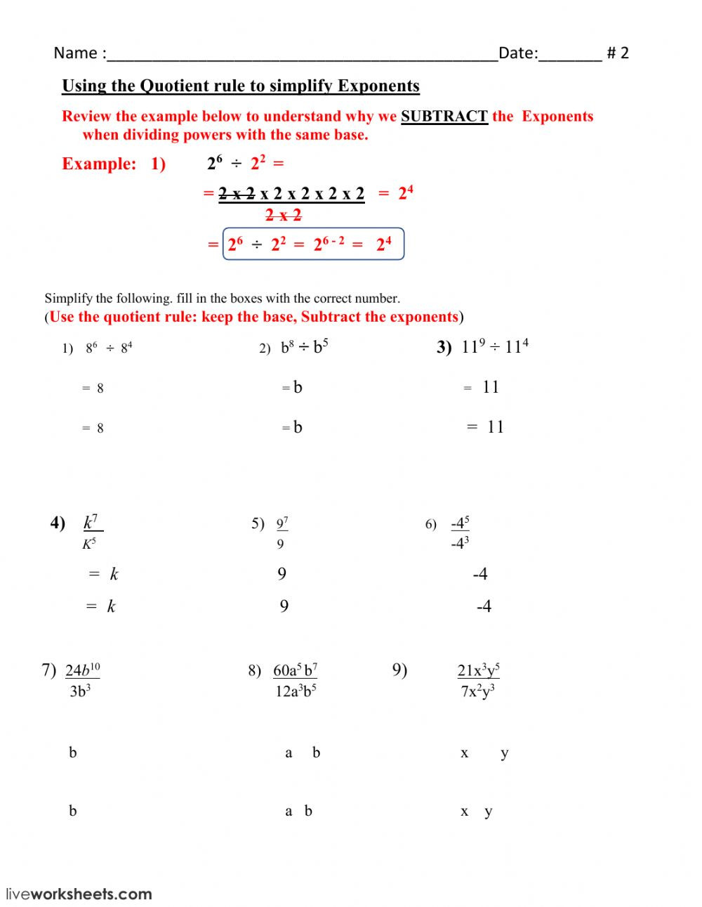 Properties Of Exponents Worksheet Answers Laws Of Exponents Exponents Worksheet