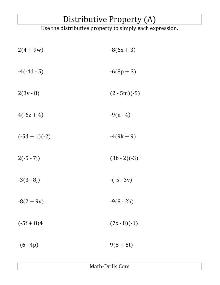Properties Of Numbers Worksheet Using the Distributive Property Answers Do Not Include