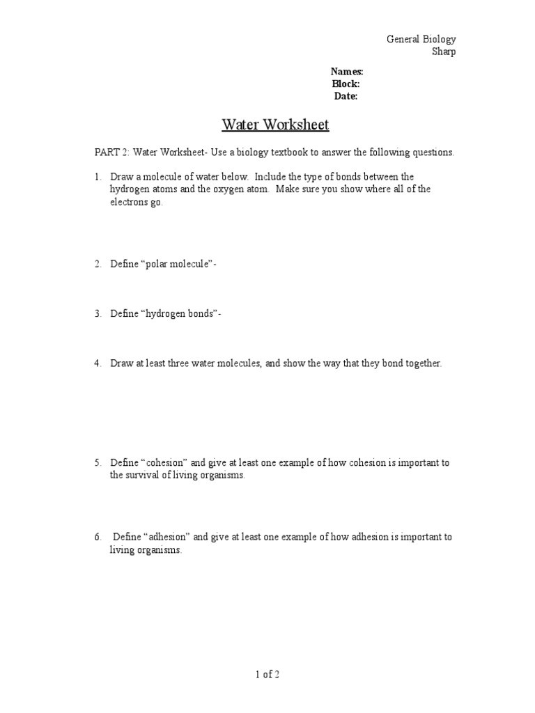 Properties Of Water Worksheet Water Worksheet