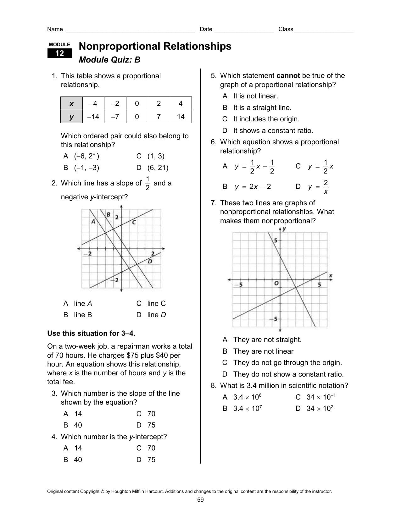 Proportional and Nonproportional Relationships Worksheet Non Proportional Relationship Graph Worksheet