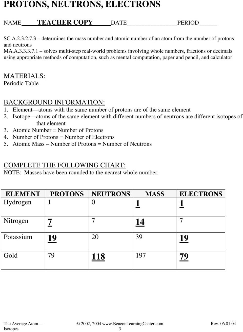 Protons Neutrons and Electrons Worksheet Protons Neutrons Electrons Pdf Free Download