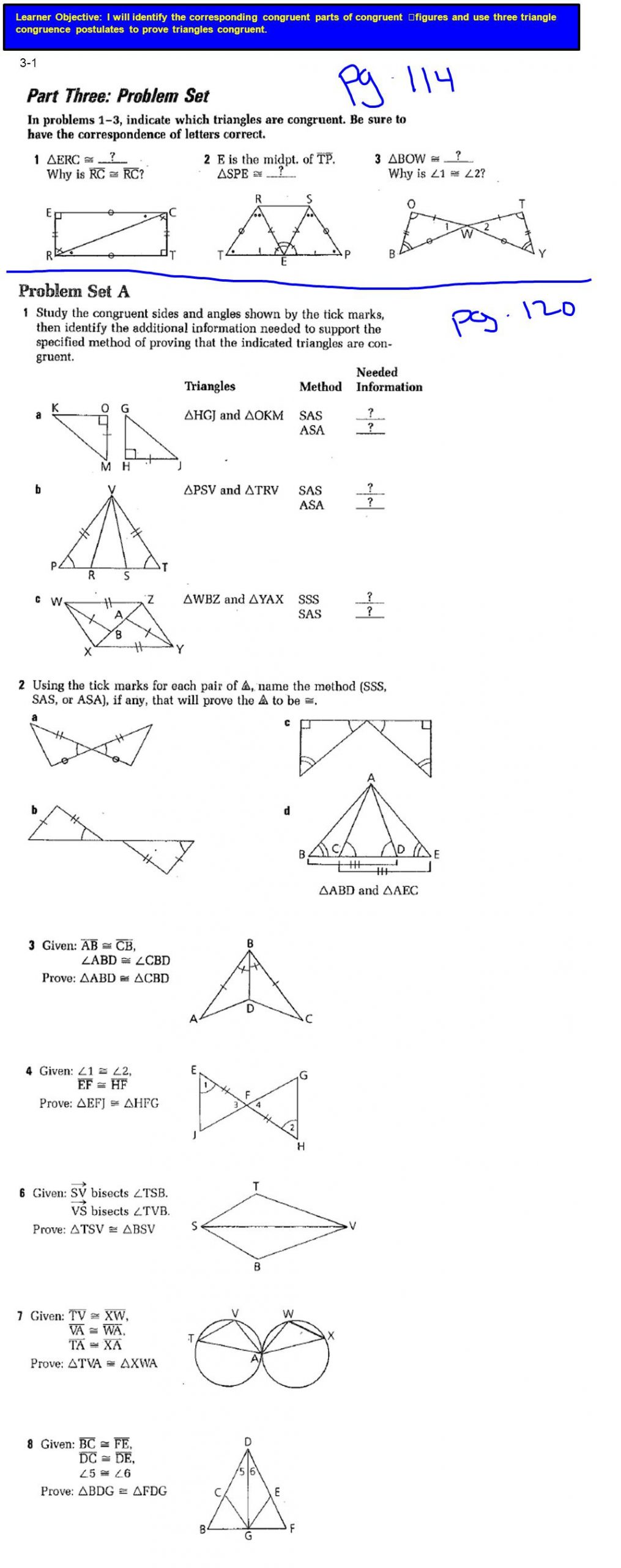 Proving Triangles Congruent Worksheet Answers Advanced Geometry 3 1 2 What are Congruent Figures Three