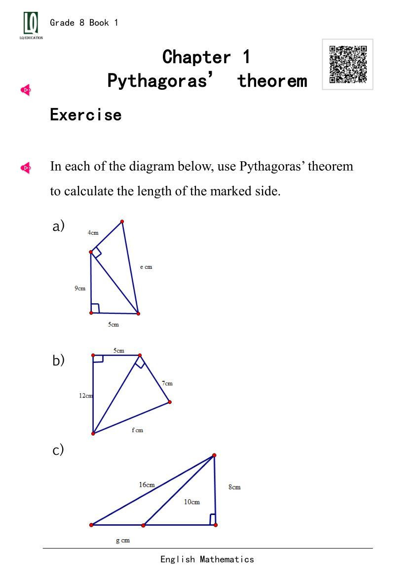 Pythagoras theorem Worksheet with Answers Chapter1 Pythagoras theorem Exercises