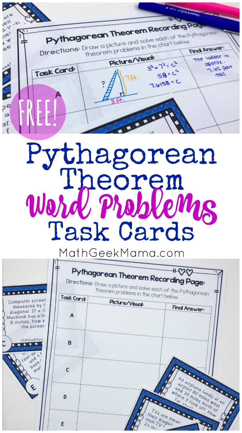 Pythagorean theorem Word Problems Worksheet Free Pythagorean theorem Word Problems Task Cards