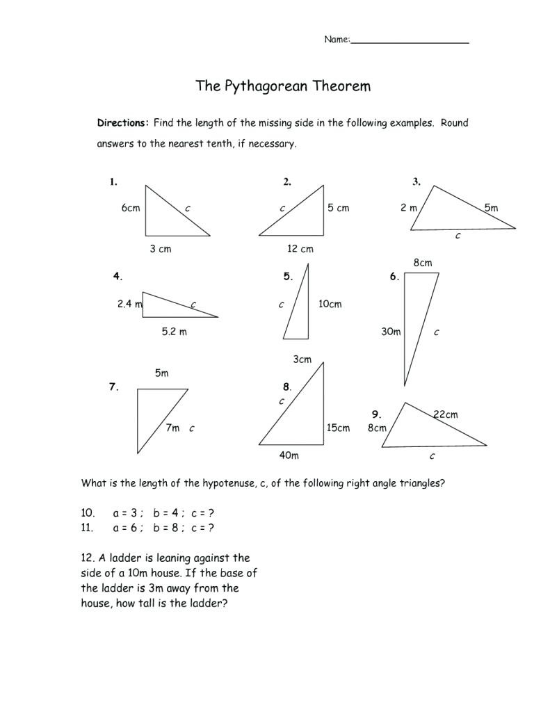 Pythagorean theorem Word Problems Worksheet Geometry Pythagorean theorem Worksheet Answers