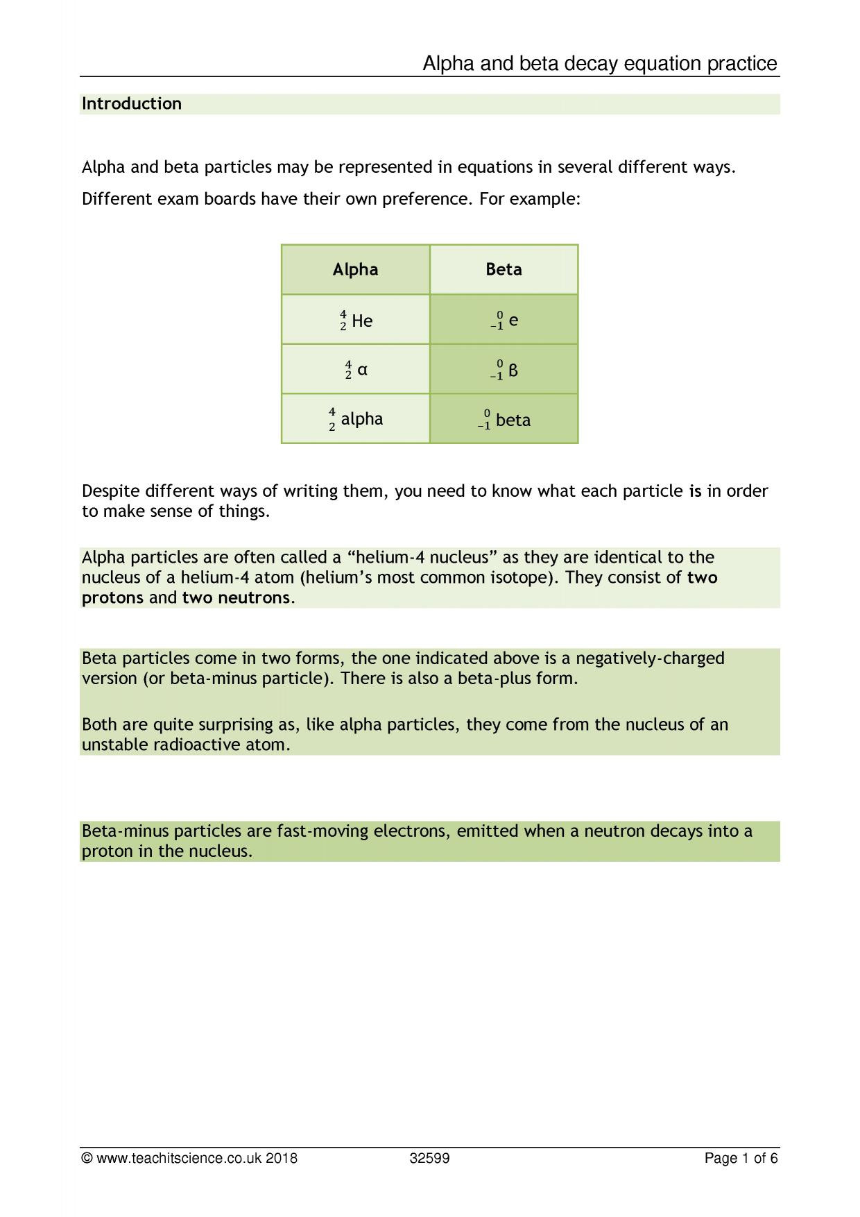 Radioactive Decay Worksheet Answers Alpha and Beta Decay Worksheet with Answers