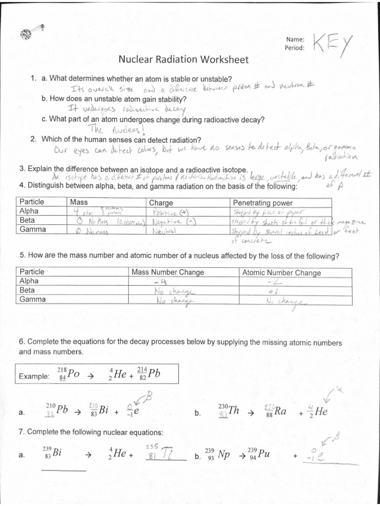 Radioactive Decay Worksheet Answers Nuclear Radiation Decay Equations Worksheet Key