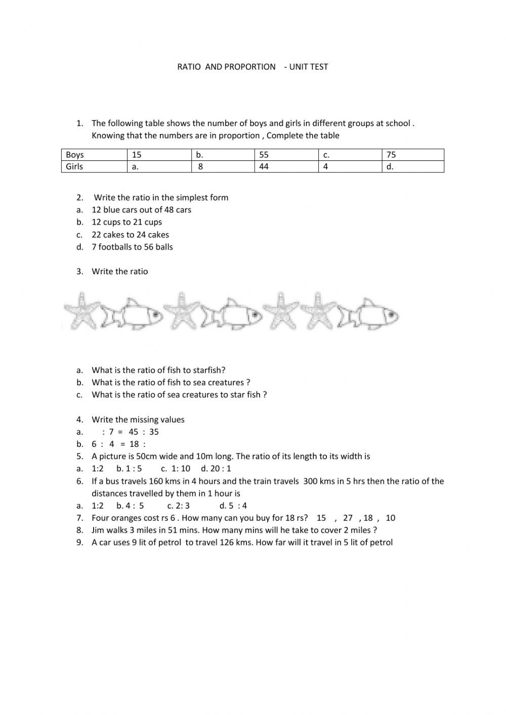 Ratio and Proportion Worksheet Pdf Ratio and Proportion Interactive Worksheet