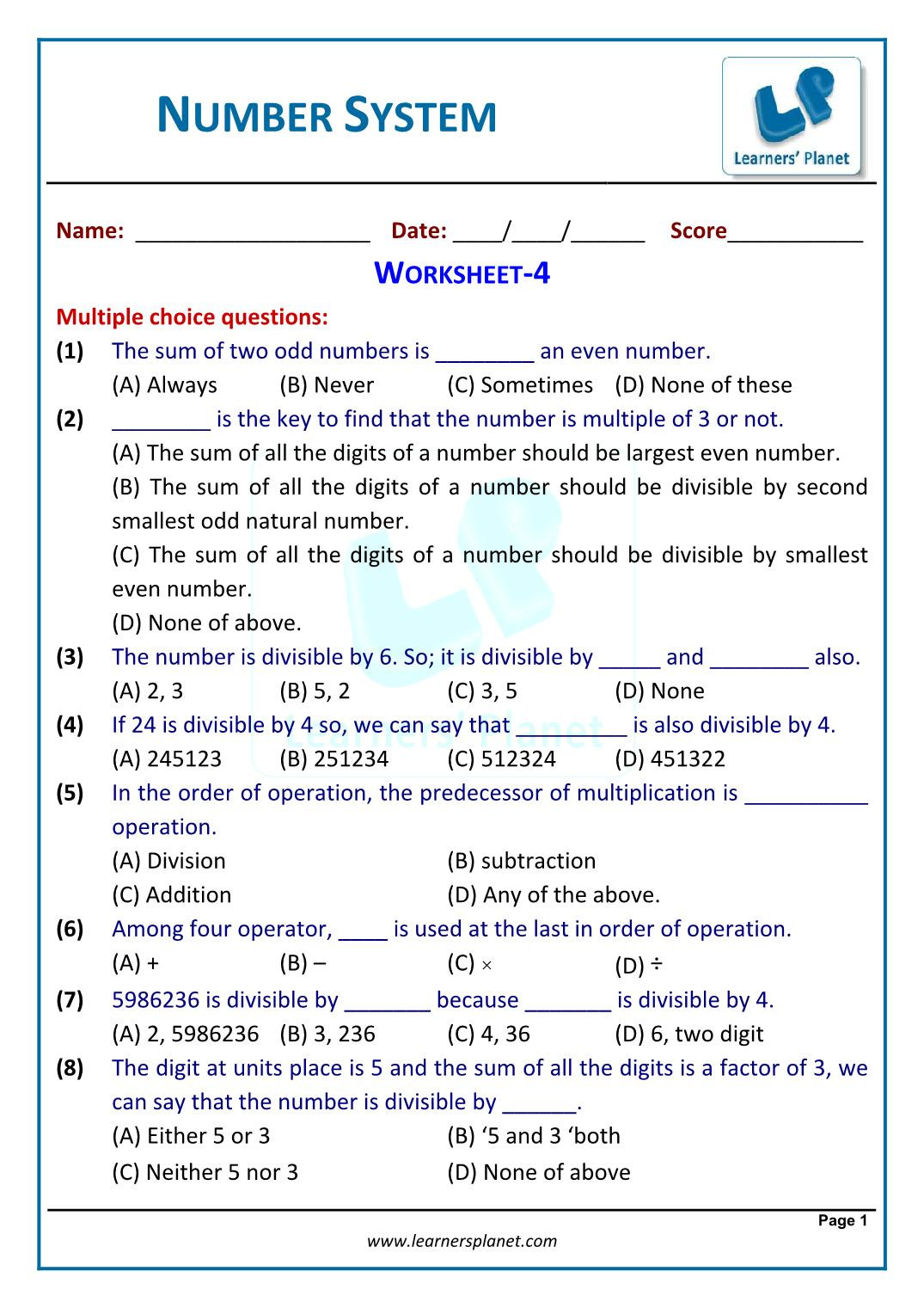 Real Number System Worksheet Number System Chapter Worksheets for Cbse