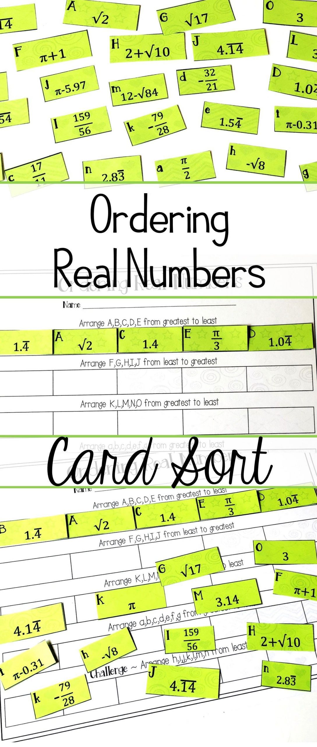 Real Number System Worksheet ordering Real Numbers Activity Rational and Irrational