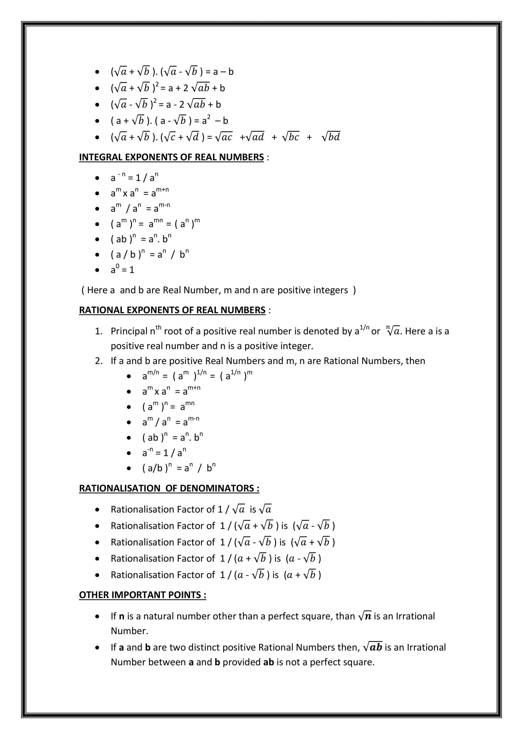 Real Number System Worksheet topic Number System Class Ix Notes